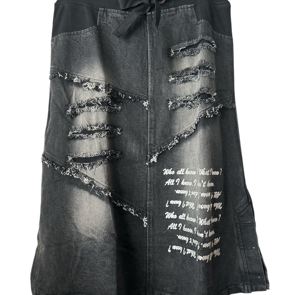 Black Distressed Look Denim Medium Skirt - Picture 6 of 7